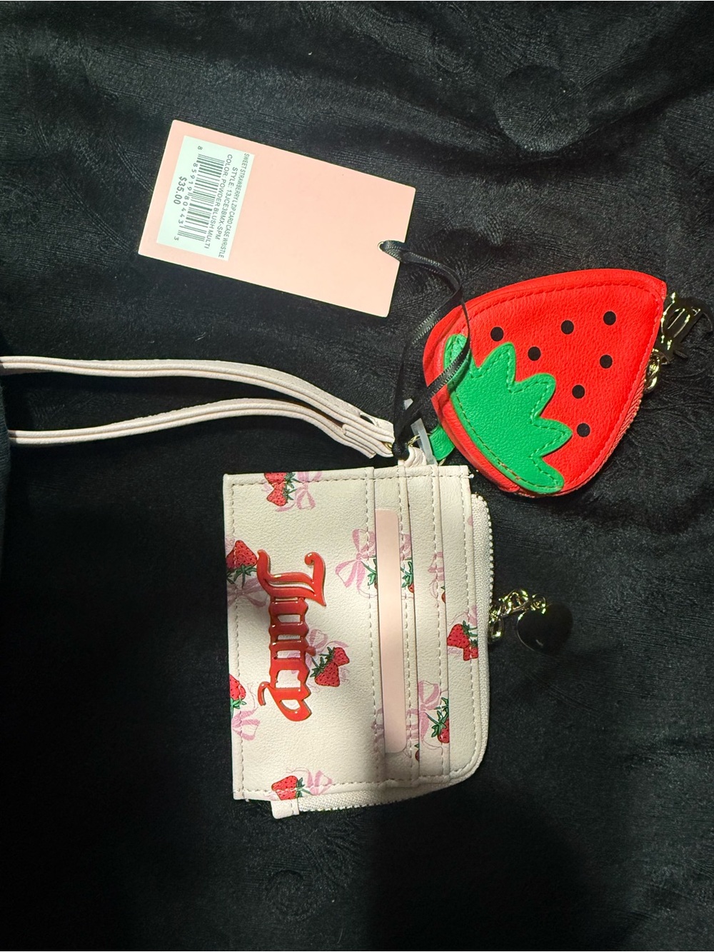 Kids Strawberry Card Holder and Strawberry Coin Pouch - Pink & Red